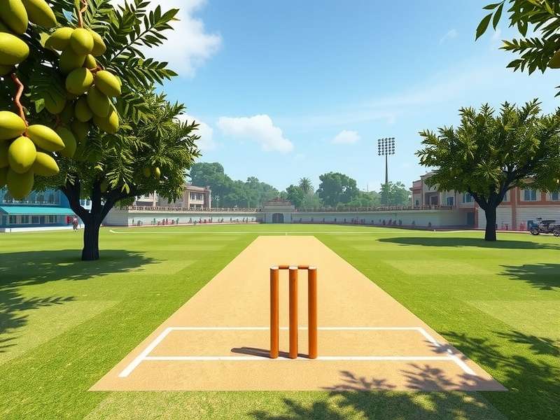 Cricket VR Hero screenshot of a village cricket ground in Uttar Pradesh with mango trees around