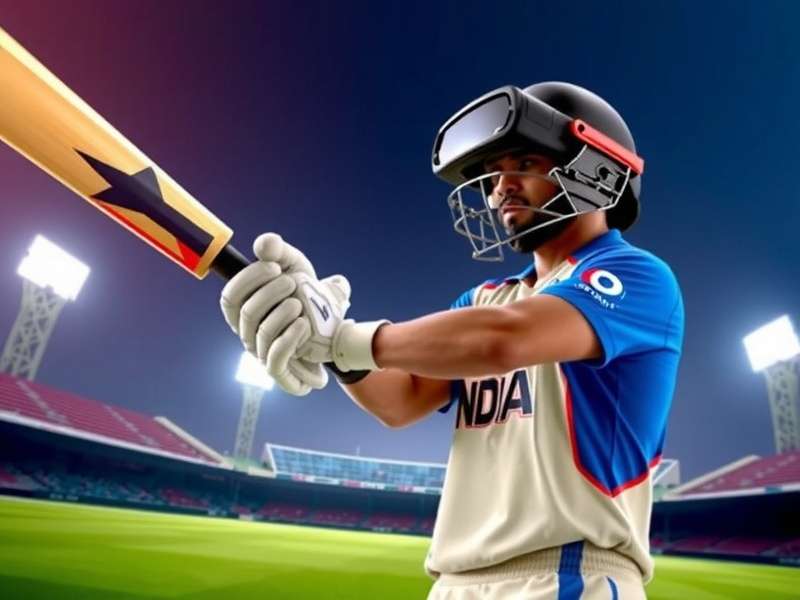 Cricket VR Hero cover showing Indian player in VR gear hitting a six at Wankhede Stadium